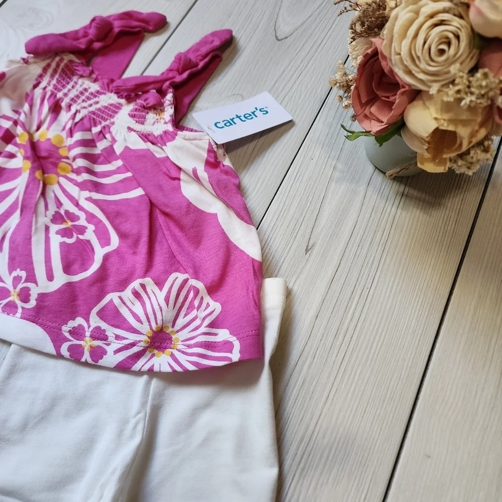 Carter's tropical pink tank top and white short set Size 3 MO NWT